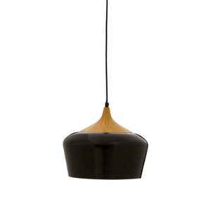 Black Metal and Wood Effect Pendant Light | Blayne
