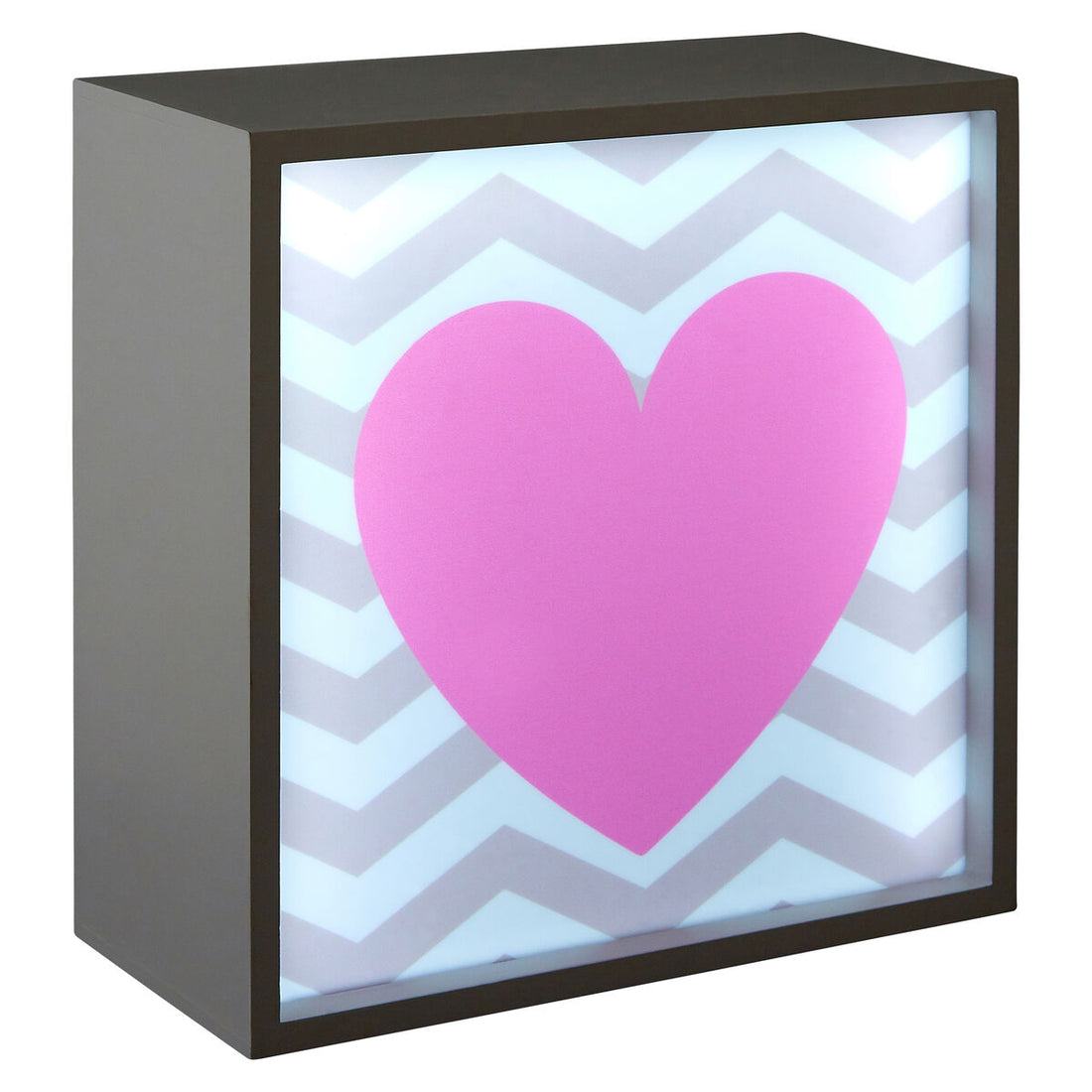 Decorative box with a pink heart and chevron pattern on a white background