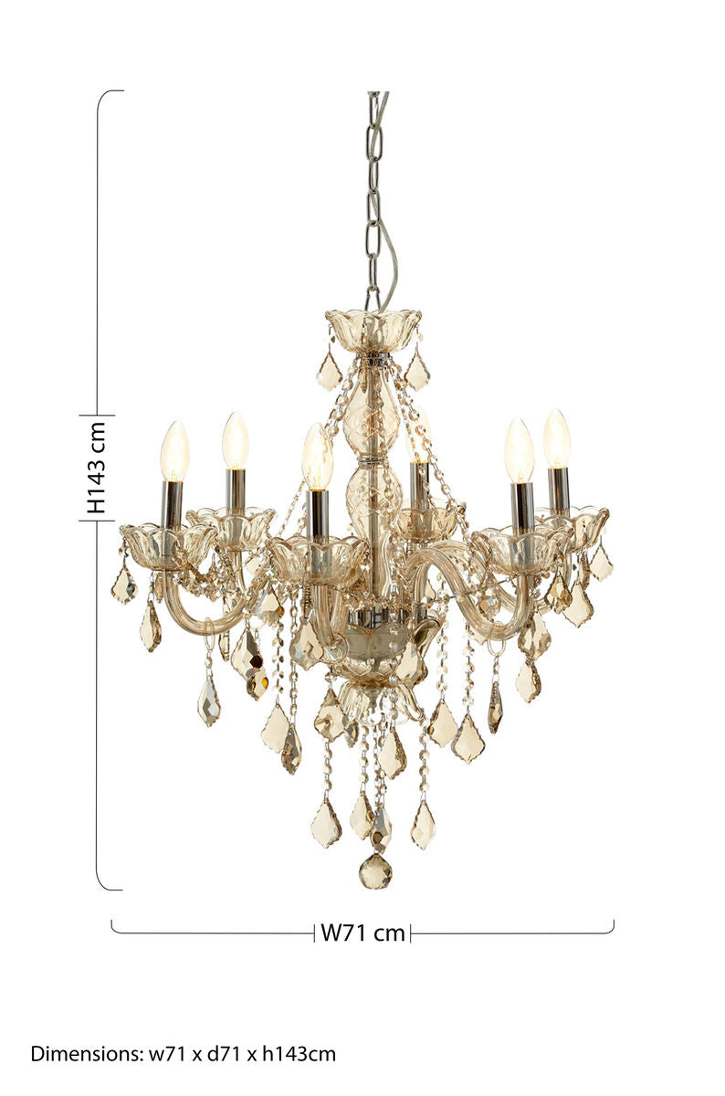Murano 8 Bulb Chrome And Cognac Glass Chandelier