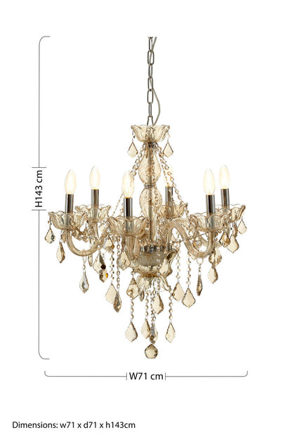Murano 8 Bulb Chrome And Cognac Glass Chandelier