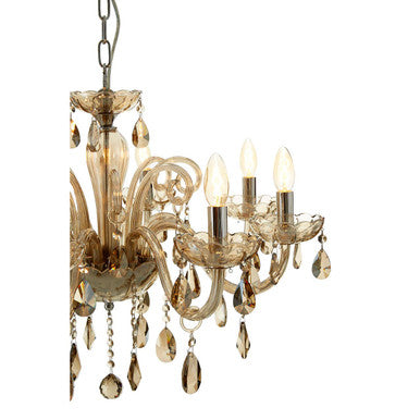 Murano 8 Bulb Chrome And Cognac Glass Chandelier