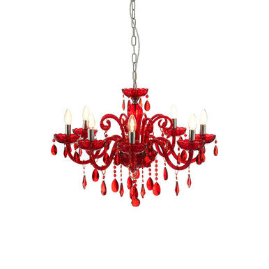 Murano 8 Bulb Chrome And Red Crystal Glass Chandelier - image 4