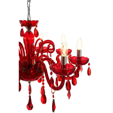 Murano 8 Bulb Chrome And Red Crystal Glass Chandelier - image 3