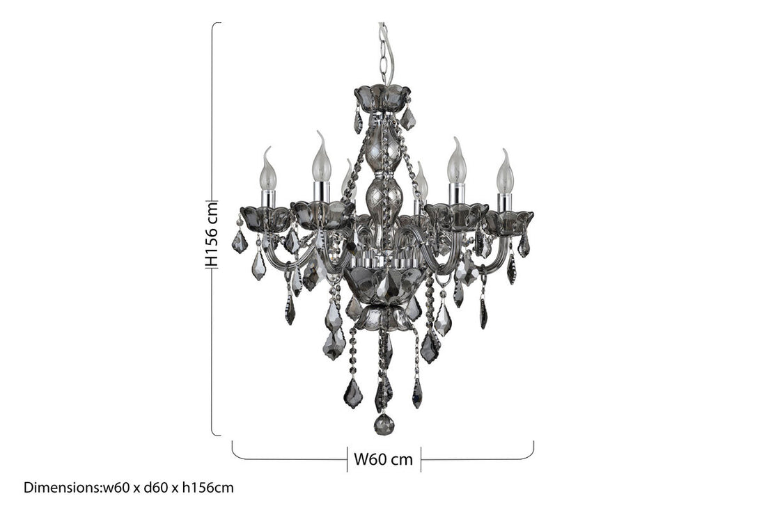 Chandelier with dimensions indicated on a white background