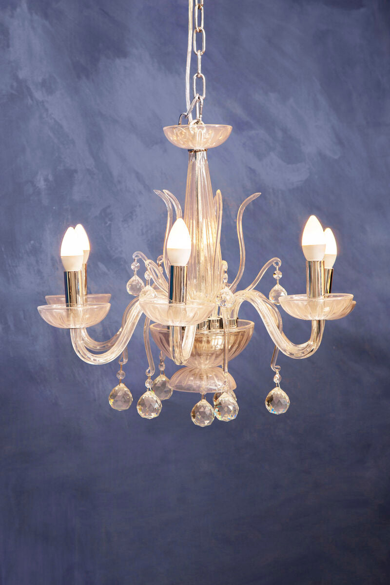 Murano 6 Bulb Clear Crystal Chandelier