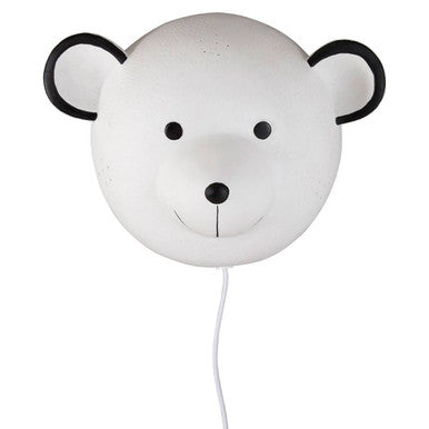 Mouse-shaped wall lamp with black ears on a white background