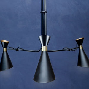 3 Shade Black and Gold Bent Arm Pendant | Linox