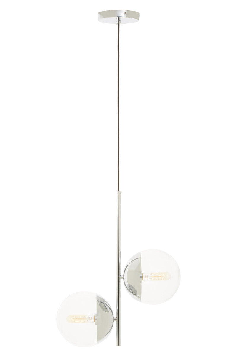 Modern pendant light with glass shades on a white background