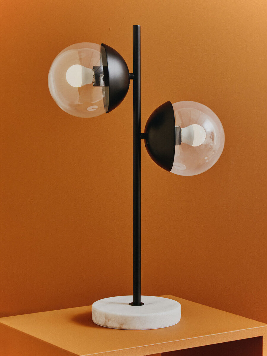Revive Two Light Black Metal and Marble Table Lamp