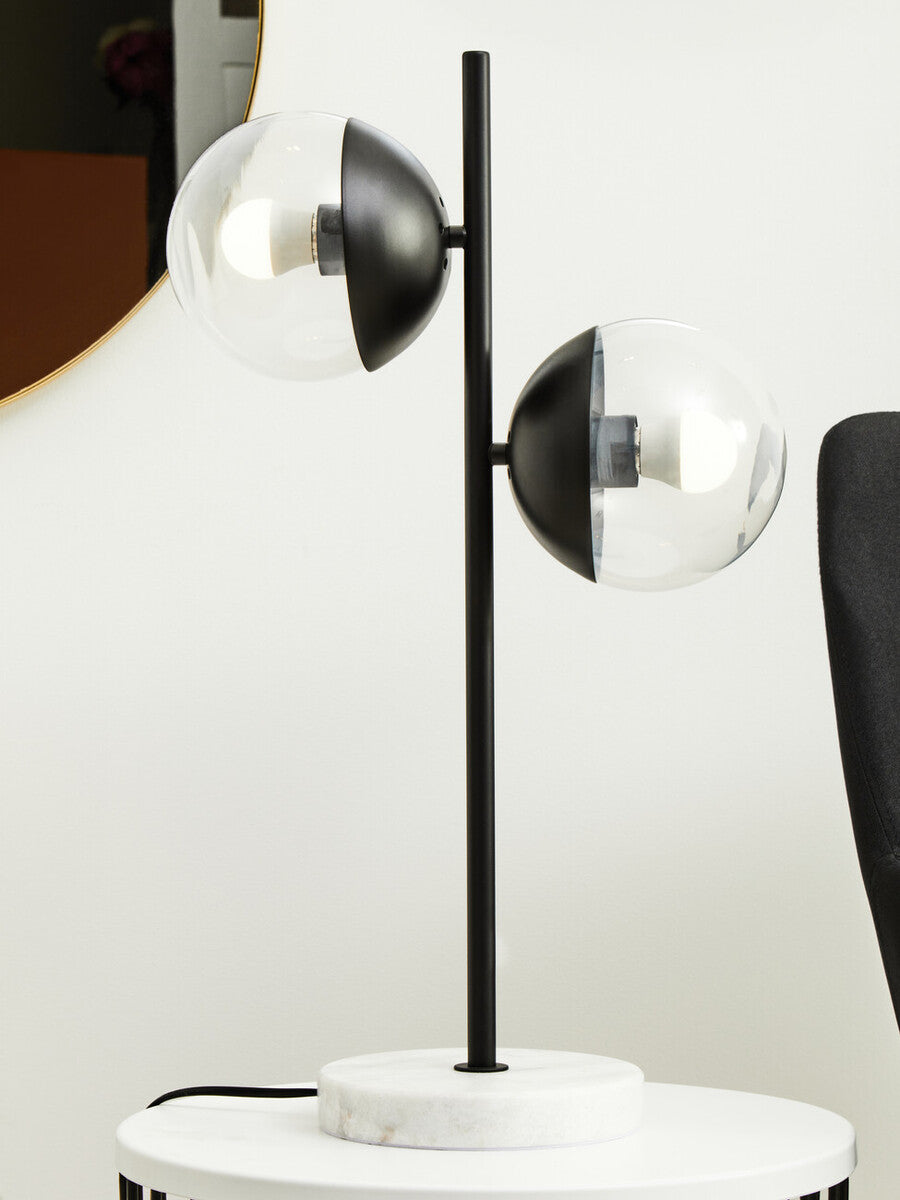 Revive Two Light Black Metal and Marble Table Lamp