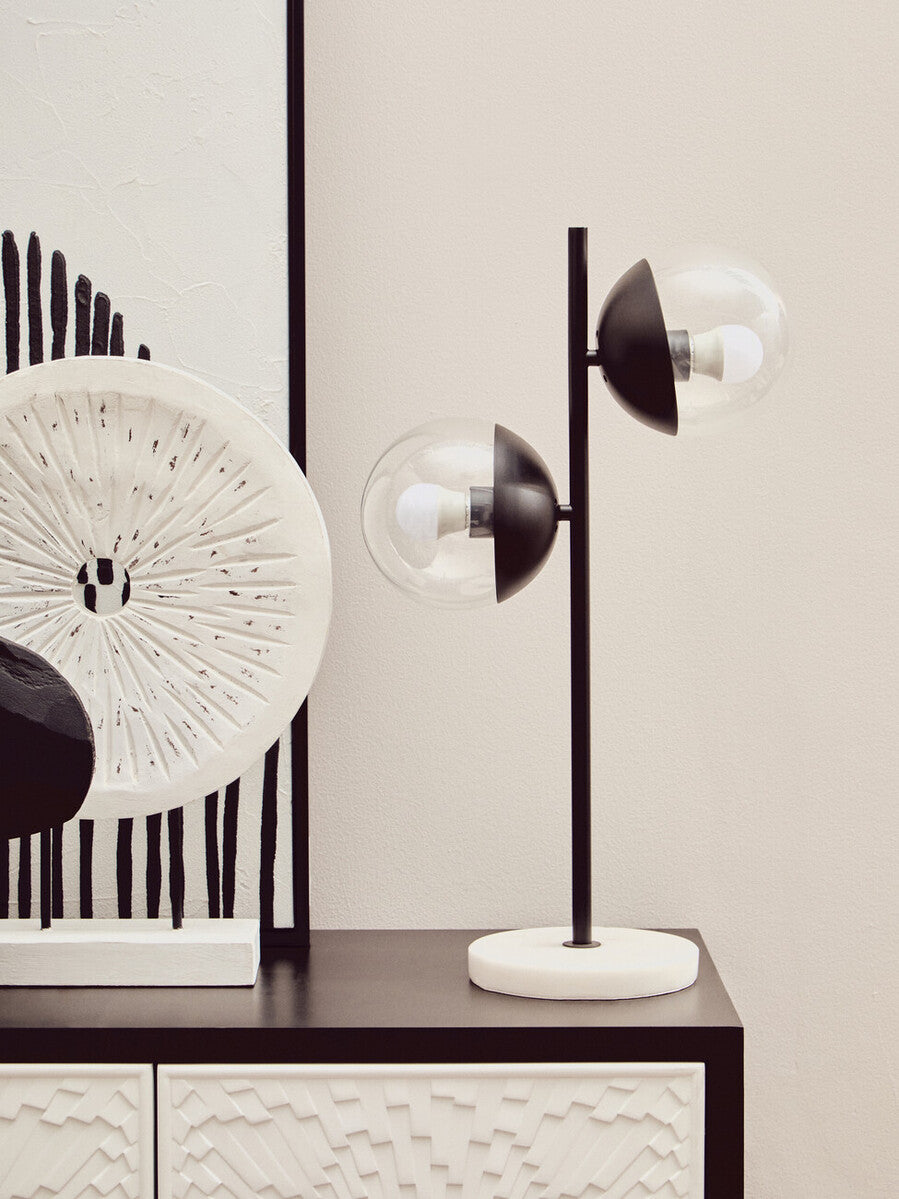 Revive Two Light Black Metal and Marble Table Lamp