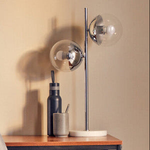 Revive Two Light Chrome and White Marble Table Lamp