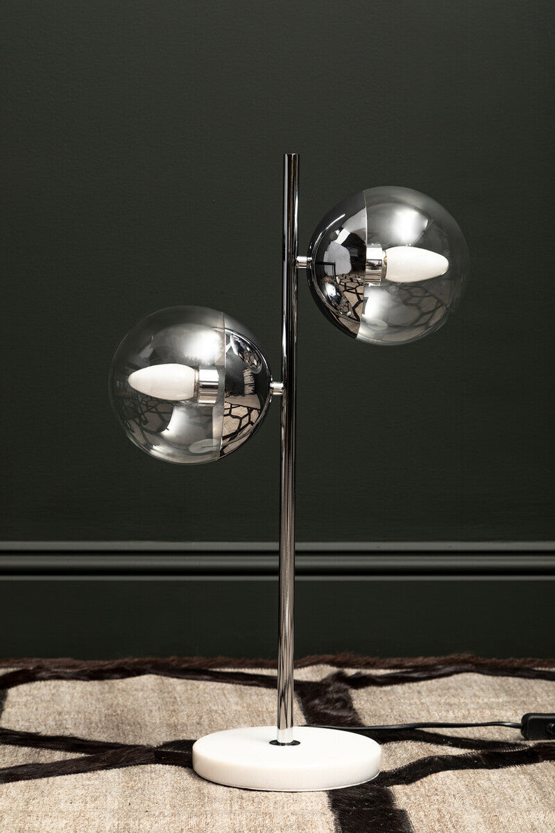 Revive Two Light Chrome and White Marble Table Lamp