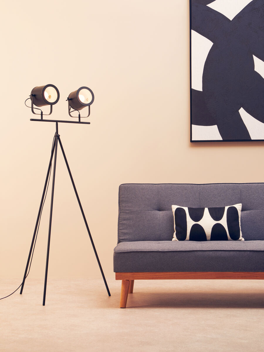 Stockholm Two Spotlight Matte Black Tripod Floor Lamp