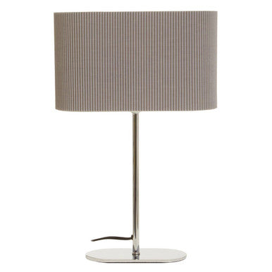 Table lamp with a striped shade on a white background