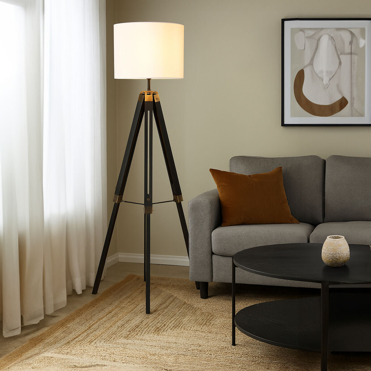 Malvern Tripod Floor Lamp With Black Base