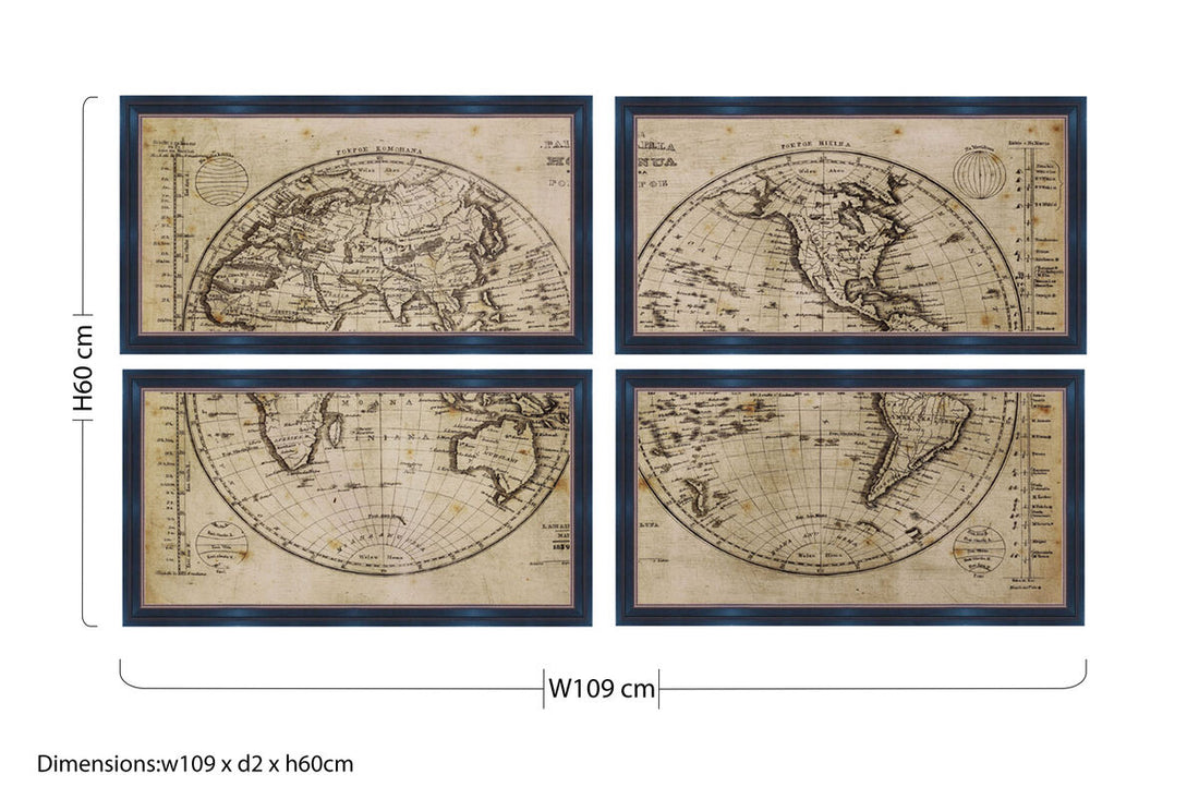 Set of 4 World Framed Wall Arts