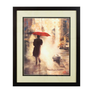 City Framed Man Under Umbrella Wall Art