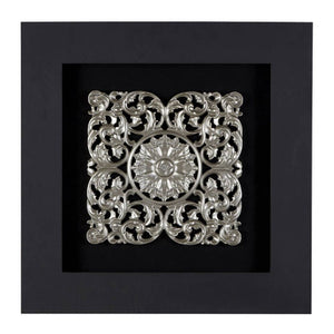 Framed Silver MDF Filigree Carving Wall Art | Nason