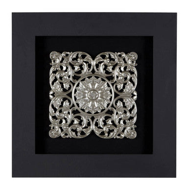 Nason Framed Silver MDF Filigree Carving Wall Art