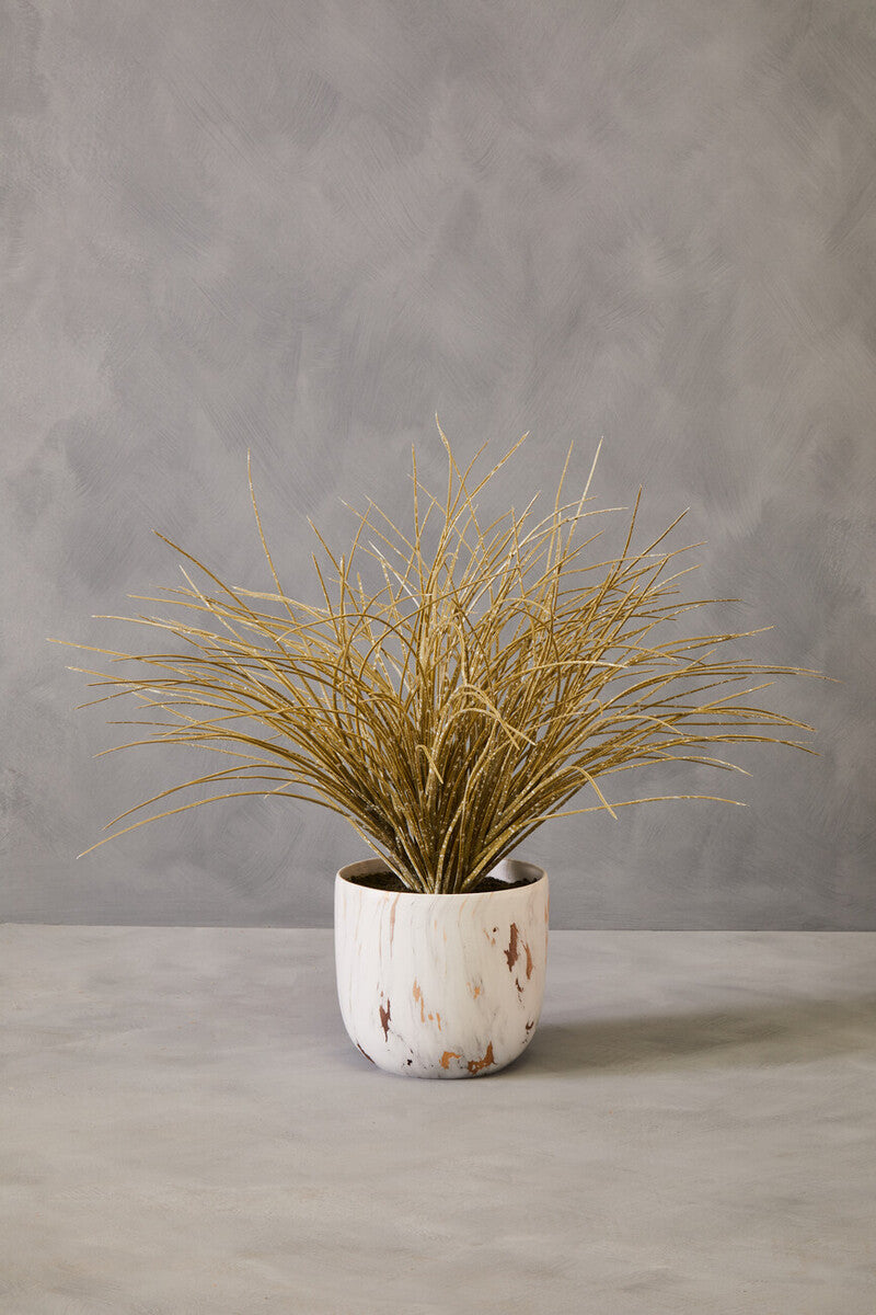 Fiori Grass Plant in a White Marble Effect Pot