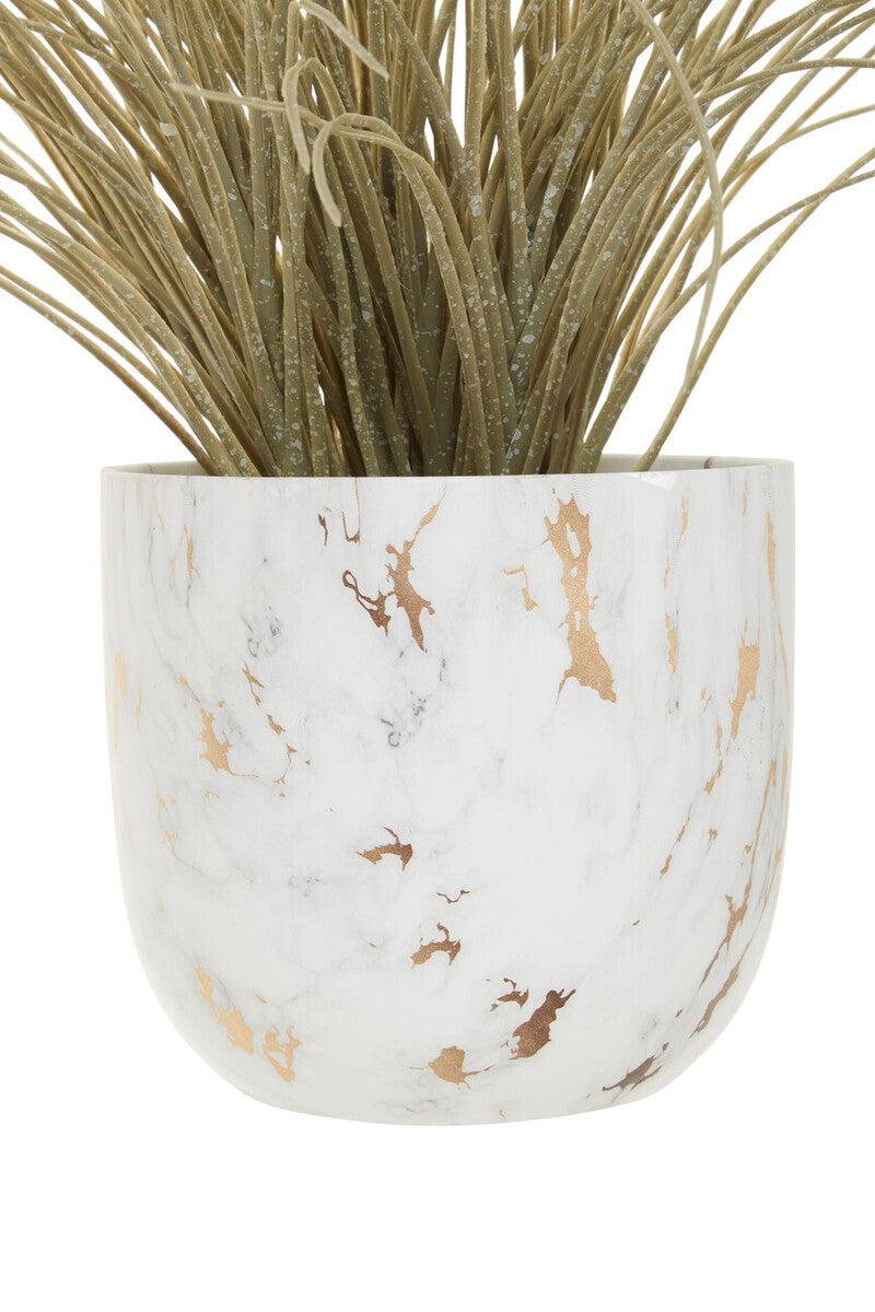 Fiori Grass Plant in a White Marble Effect Pot