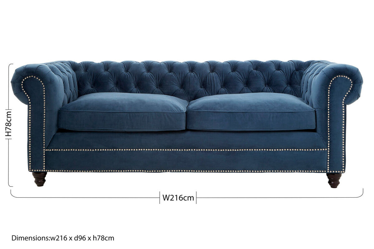 3 Seater Midnight Velvet Sofa, Stella - Image 9