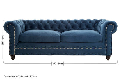 3 Seater Midnight Velvet Sofa, Stella - Image 9