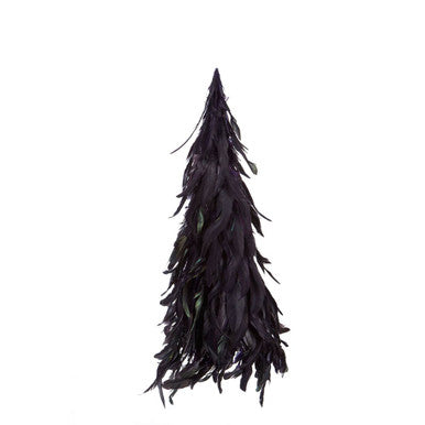 Black feathered Christmas tree decoration on a white background