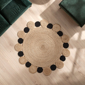 Bosie Small Round Natural and Black Jute Rug | Demir