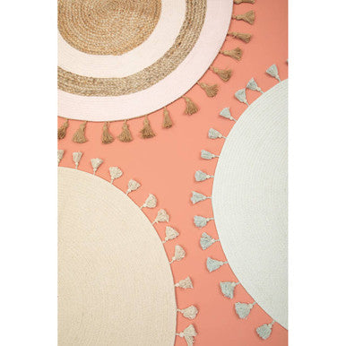 Kids Cream Round Rug with Tassels