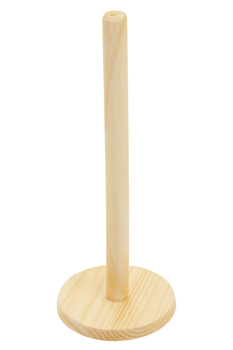 Wooden paper towel holder on a white background
