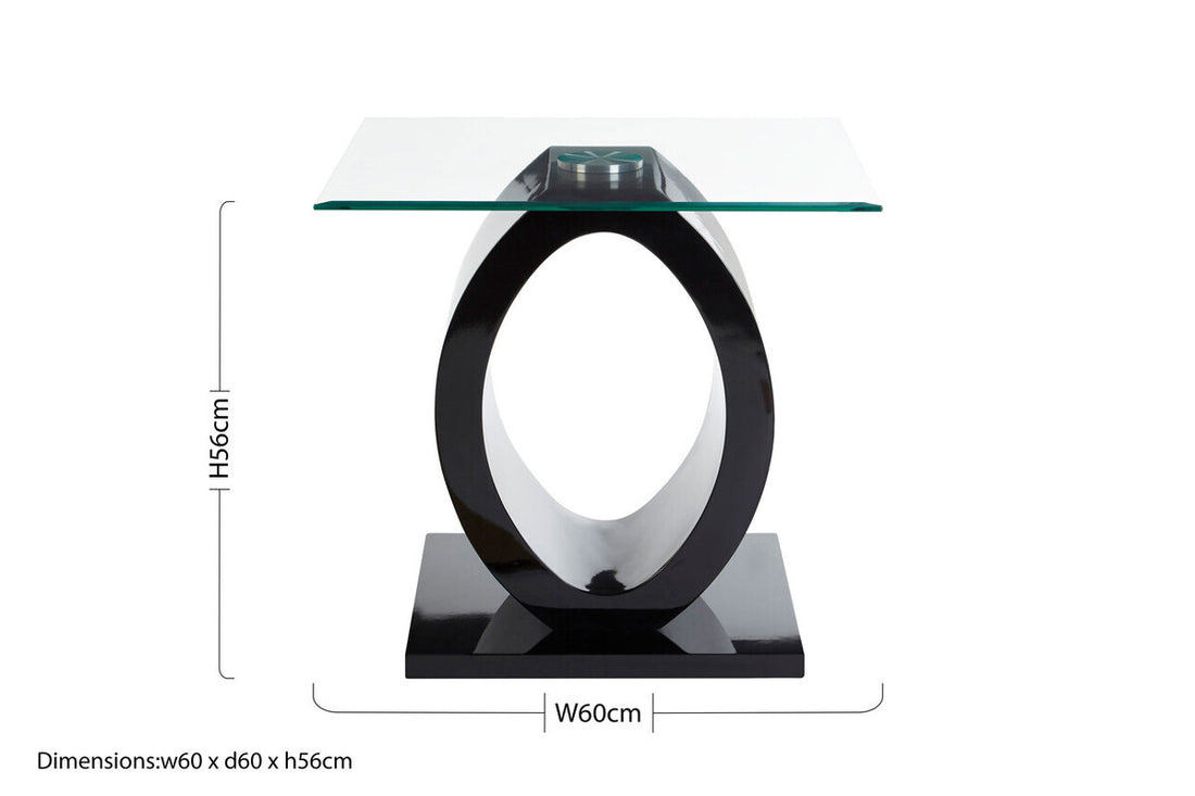 Tempered Glass Top O-Shaped Side Table with Black MDF Base, Halo