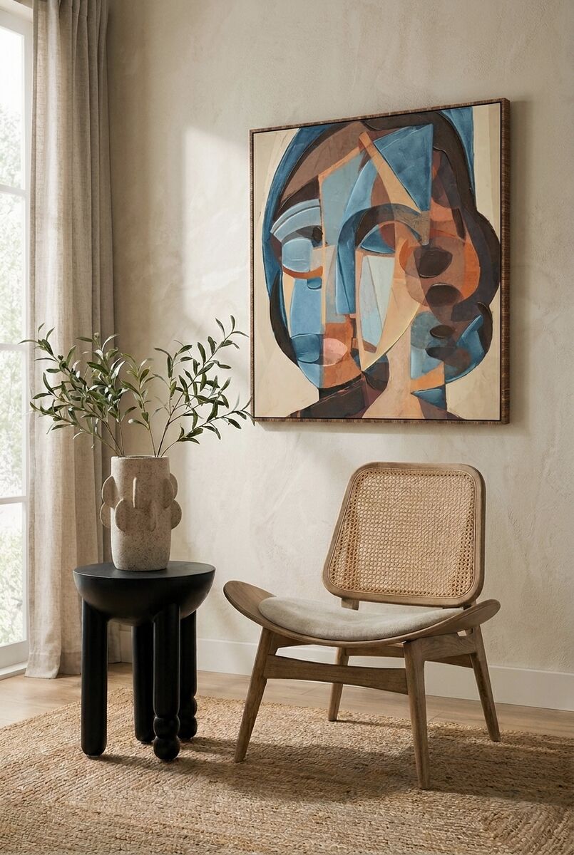 Vinsi Beige Fabric Chair with Cane Back