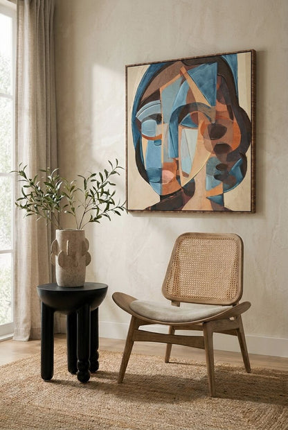 Vinsi Beige Fabric Chair with Cane Back