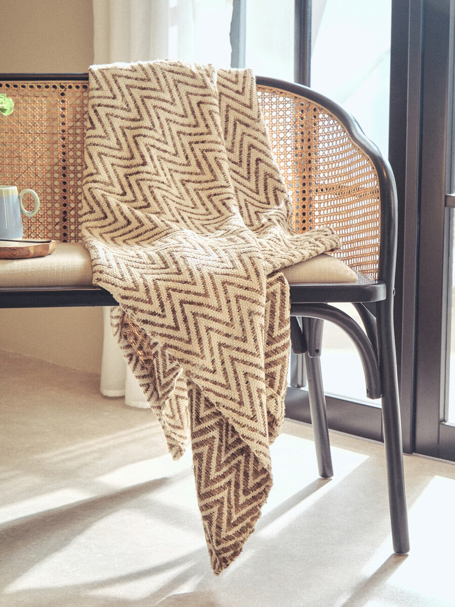Bosie Beige Woven Chevron Throw