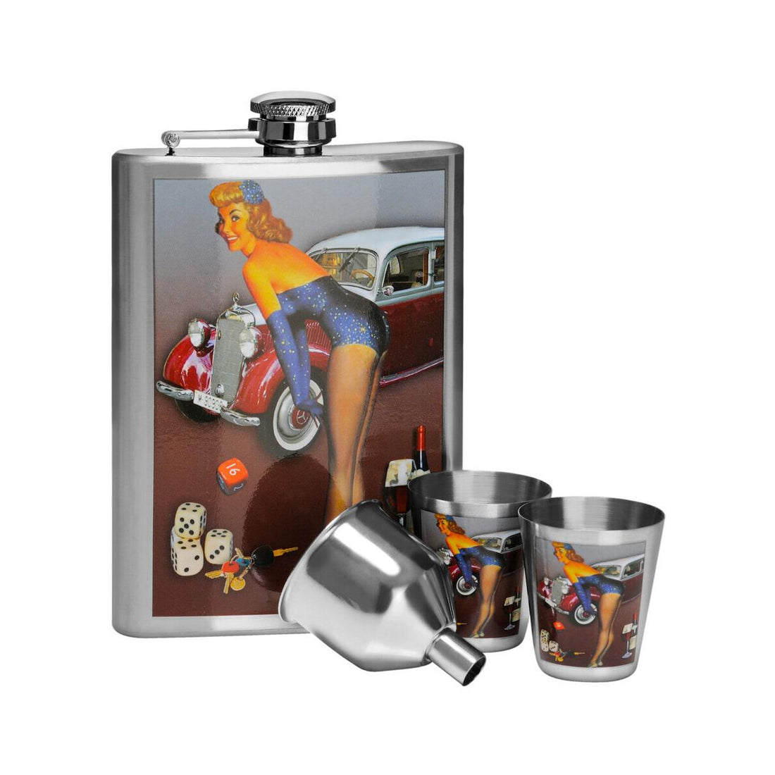 Pinup Hip 8Oz 2 Cups Flask Set