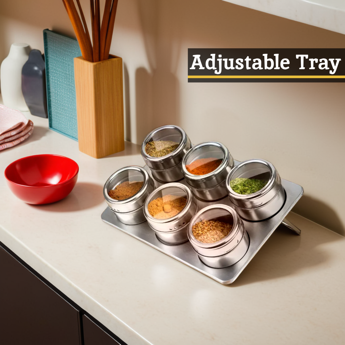 Spice Jars Magnetic Tray With Oblong Tray