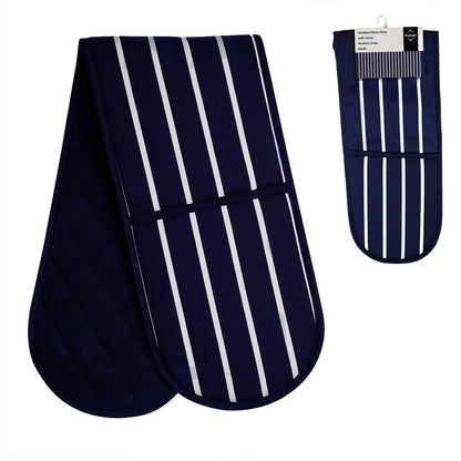Navy Double Oven Glove | Butcher Stripe