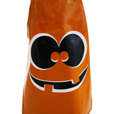 Orange apron with a black and white graphic design on a white background