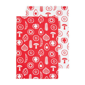 Set of Three Red Tea Towels | Besa