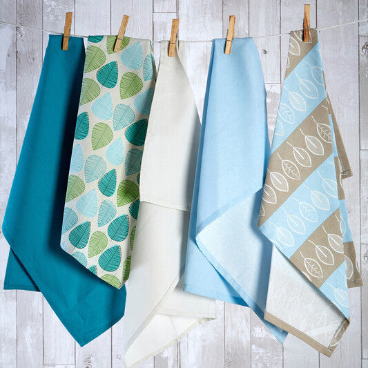 Set Of Three Green Leaf Tea Towels