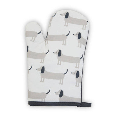 Oven mitt with dachshund pattern on a white background