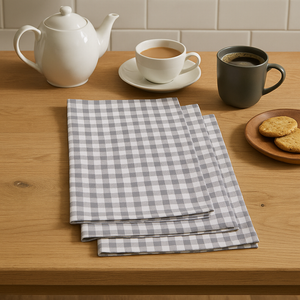 Set of Three Grey and White Cotton Tea Towels | Doro