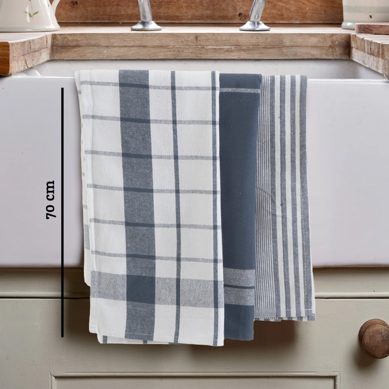Doro Set Of Three Grey And White Tea Towels