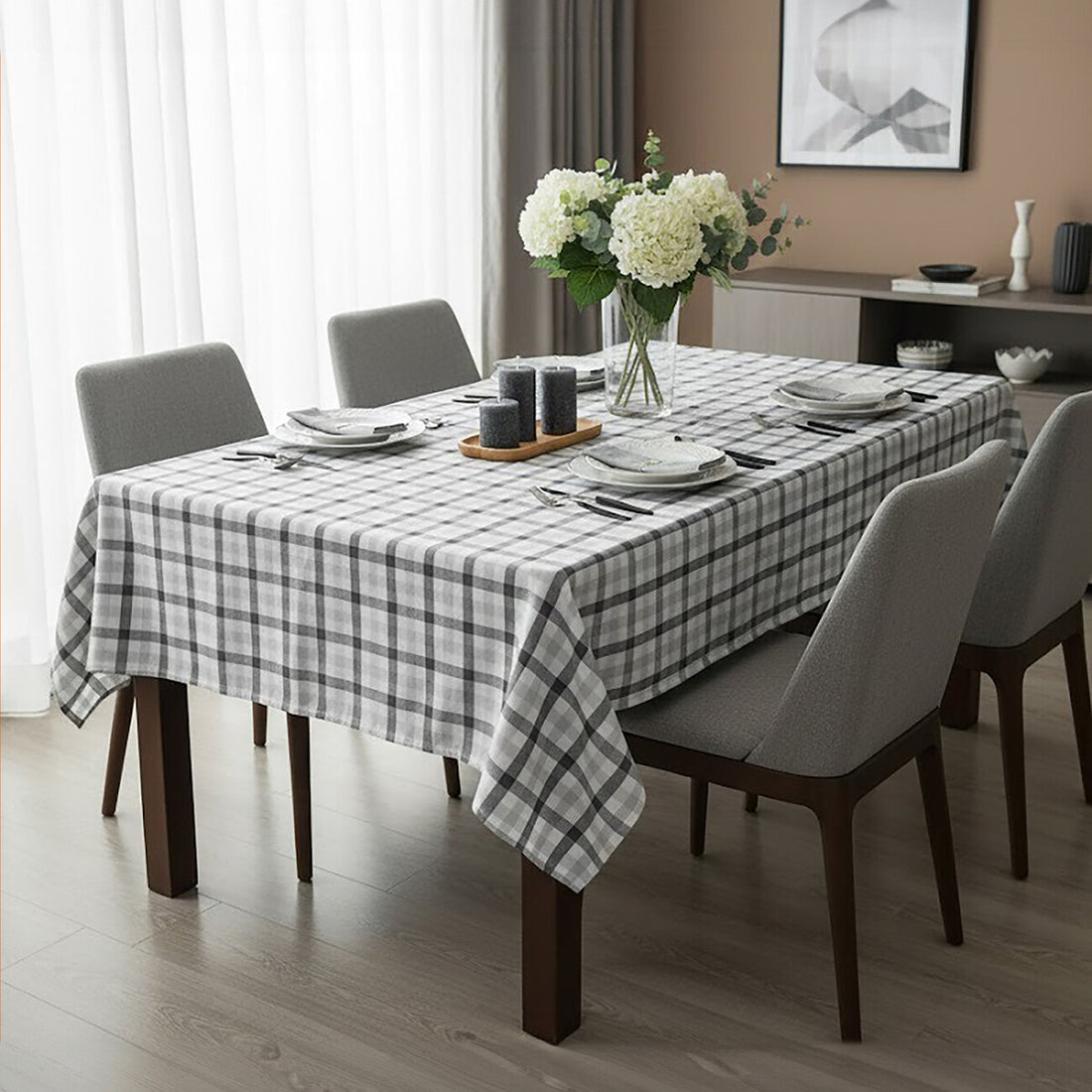 Thread and Loom Grey And Black Check Tablecloth