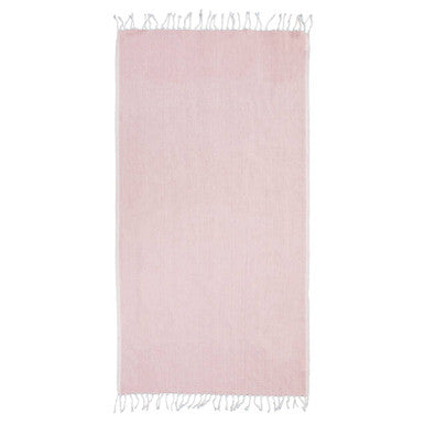 Pink rug with white fringe on a white background