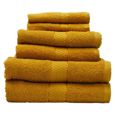 Stack of yellow towels on a white background