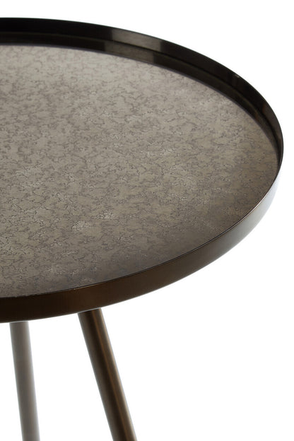 Black Finish Iron Metal Splayed Legs Side Table with Round Weathered Antique Glass Top, Corra