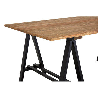 6 Seater Natural Pine Wood Dining Table with Black Iron A-Frame Legs, Hampstead